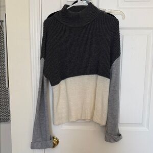 SHEIN Black and Cream Colorblock Turtleneck Sweater